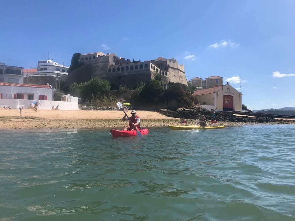 Kayaks on the Mira in front of the Milfontes fort